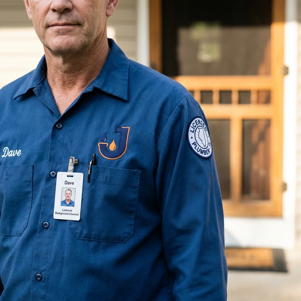 Licensed plumber showing ID badge in Saucier, MS