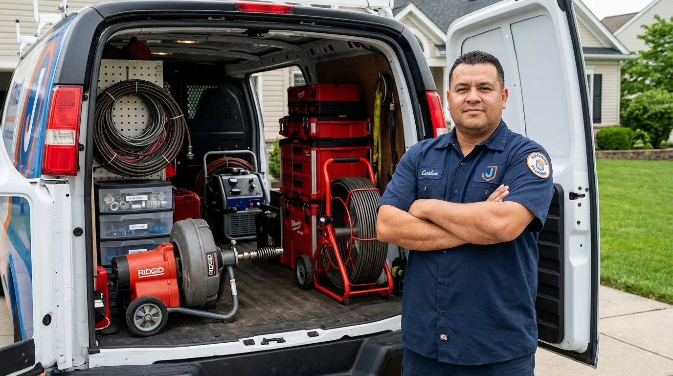 Professional drain cleaning equipment and Johns Plumbing LLC plumber in Saucier