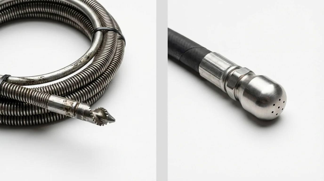 Drain snake cable and hydro jetting nozzle used for drain cleaning in Saucier, MS