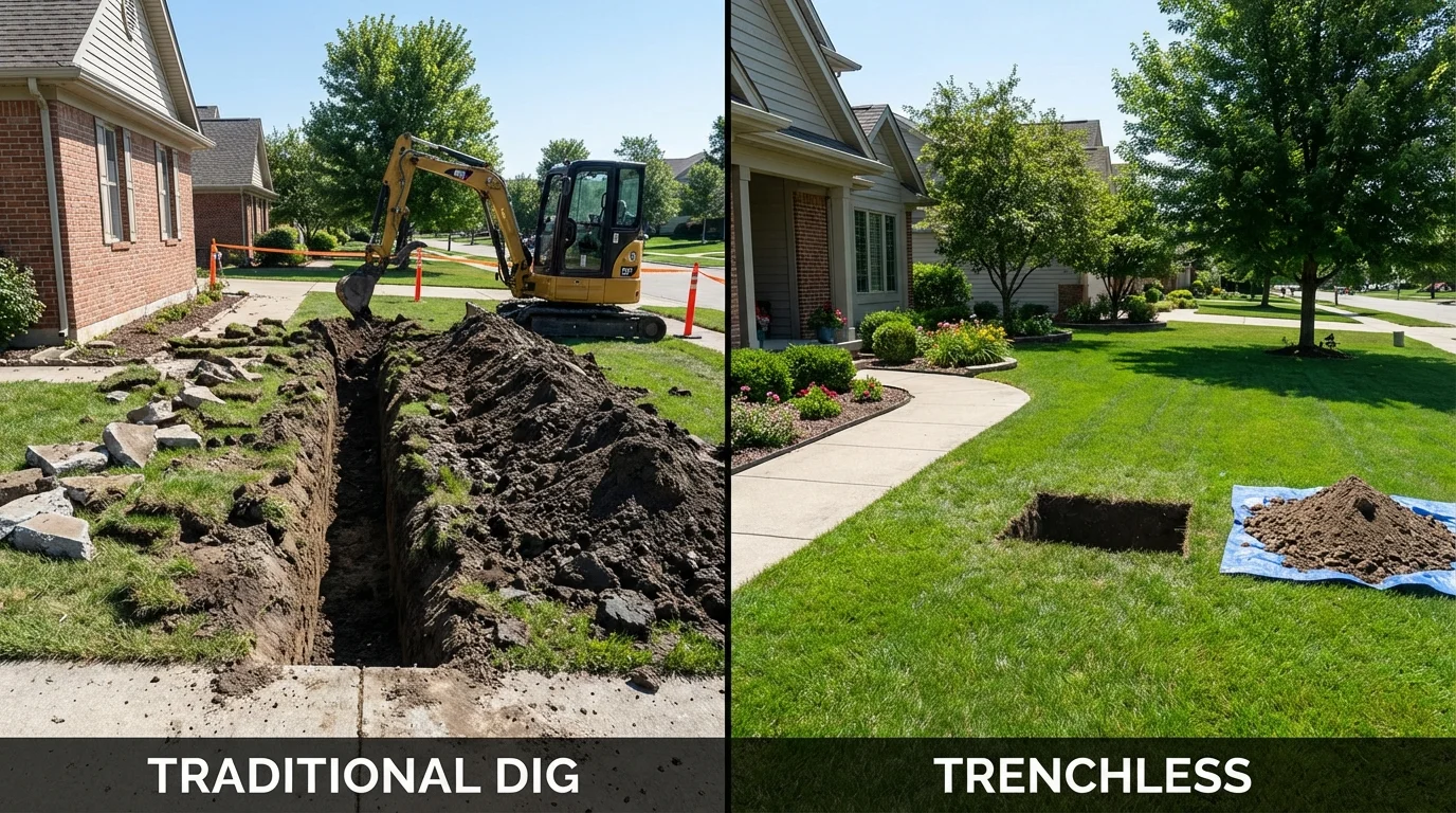 Trenchless sewer repair with minimal yard damage versus traditional excavation in Saucier, MS